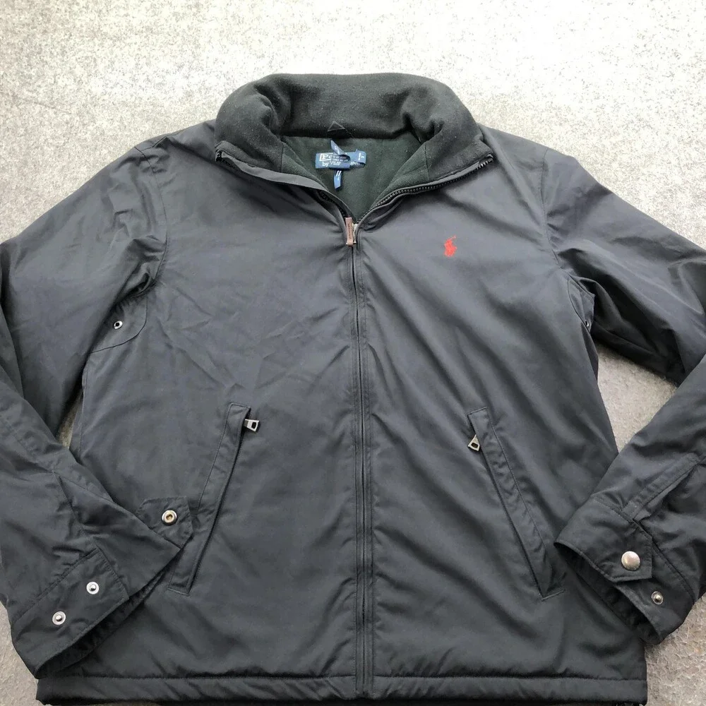 Polo Ralph Lauren Jacket Mens Large Black Softshell Windbreaker Full Zip Lined